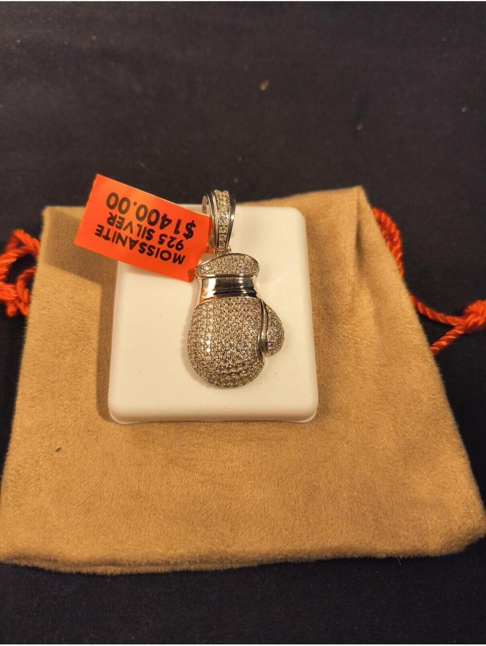 Large .925 Sterling Silver Iced Our Boxing Glove Pendant